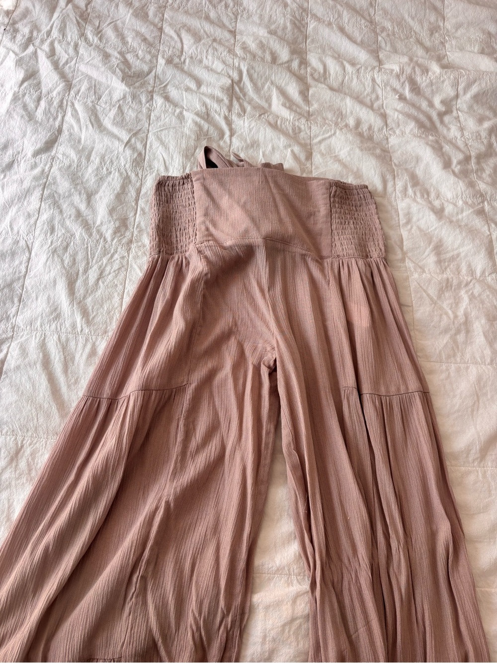Wide-Leg Smocked Waist Jumpsuit - Dusty Rose
